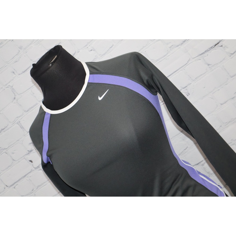Nike Dri-Fit Activewear Top Women XS Gray Purple Running Shirt Workout Polyester
